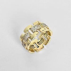 14K Gold Plated Link Ring with Pavé Cubic Zirconia Stones | Luxury Chain Design